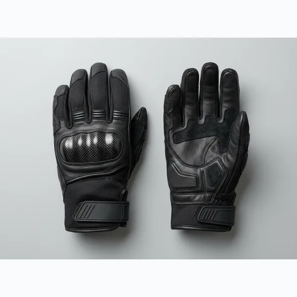 Illustrative render of short-cuff motorcycle riding gloves with knuckle protector